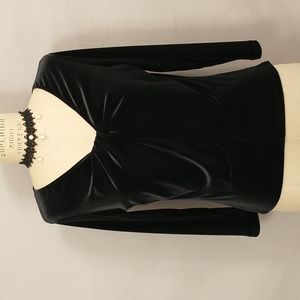Black Stretch Velvet Top Twist at Deep V Evening Party wear Vintage 90's Quality